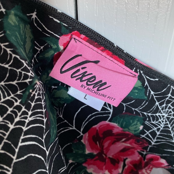 * SOLD* Vixen by Micheline Pitt spiderweb rose wiggle dress Large rockabilly - Picture 3 of 3